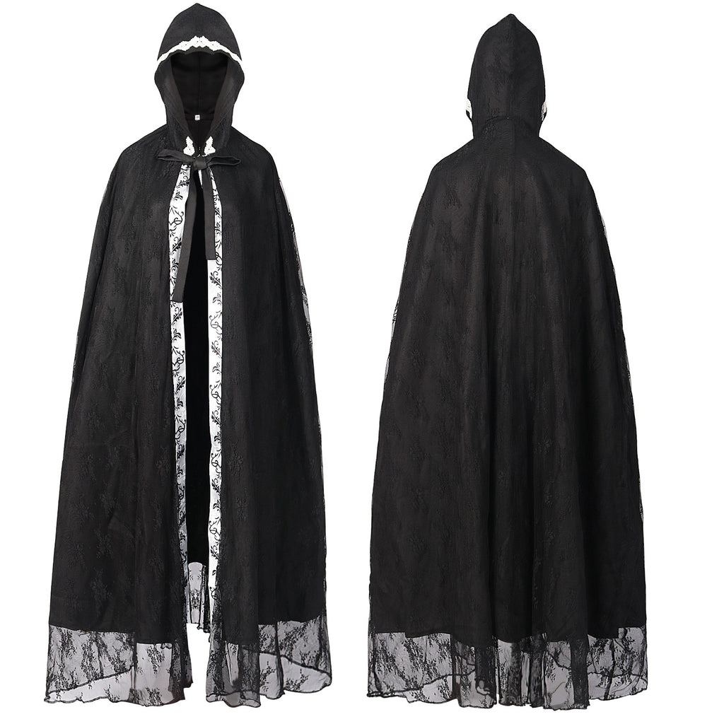 Halloween Party Medieval Lace Cape Gothic Long Hooded Cloak – product view 2