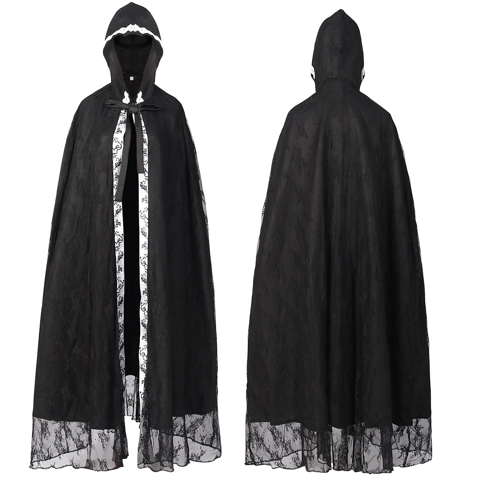 Halloween Party Medieval Lace Cape Gothic Long Hooded Cloak – product view 2