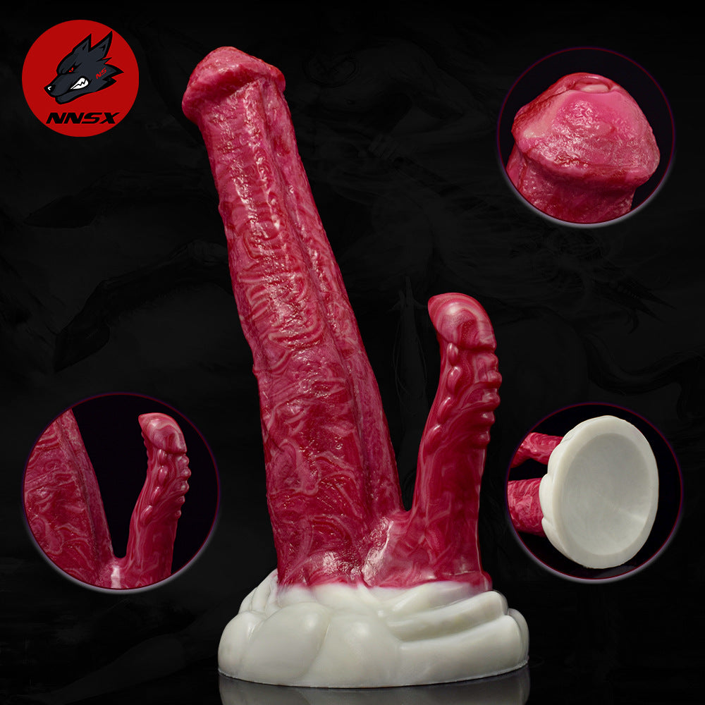 Simulated Alien-Shaped Female Penis Dual-Channel Silicone Dildo – product view 2