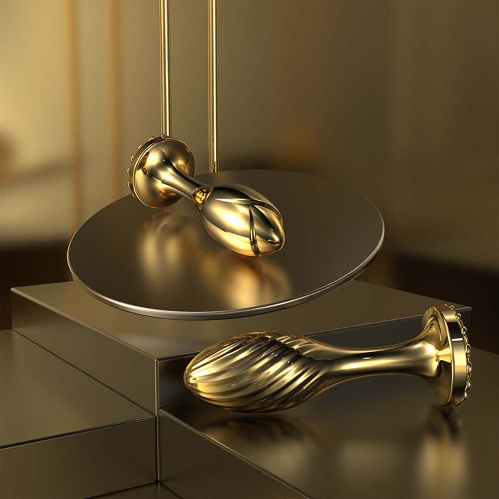 Gold Metal Back Chamber Threaded Anal Expansion Butt Plug – product view 3