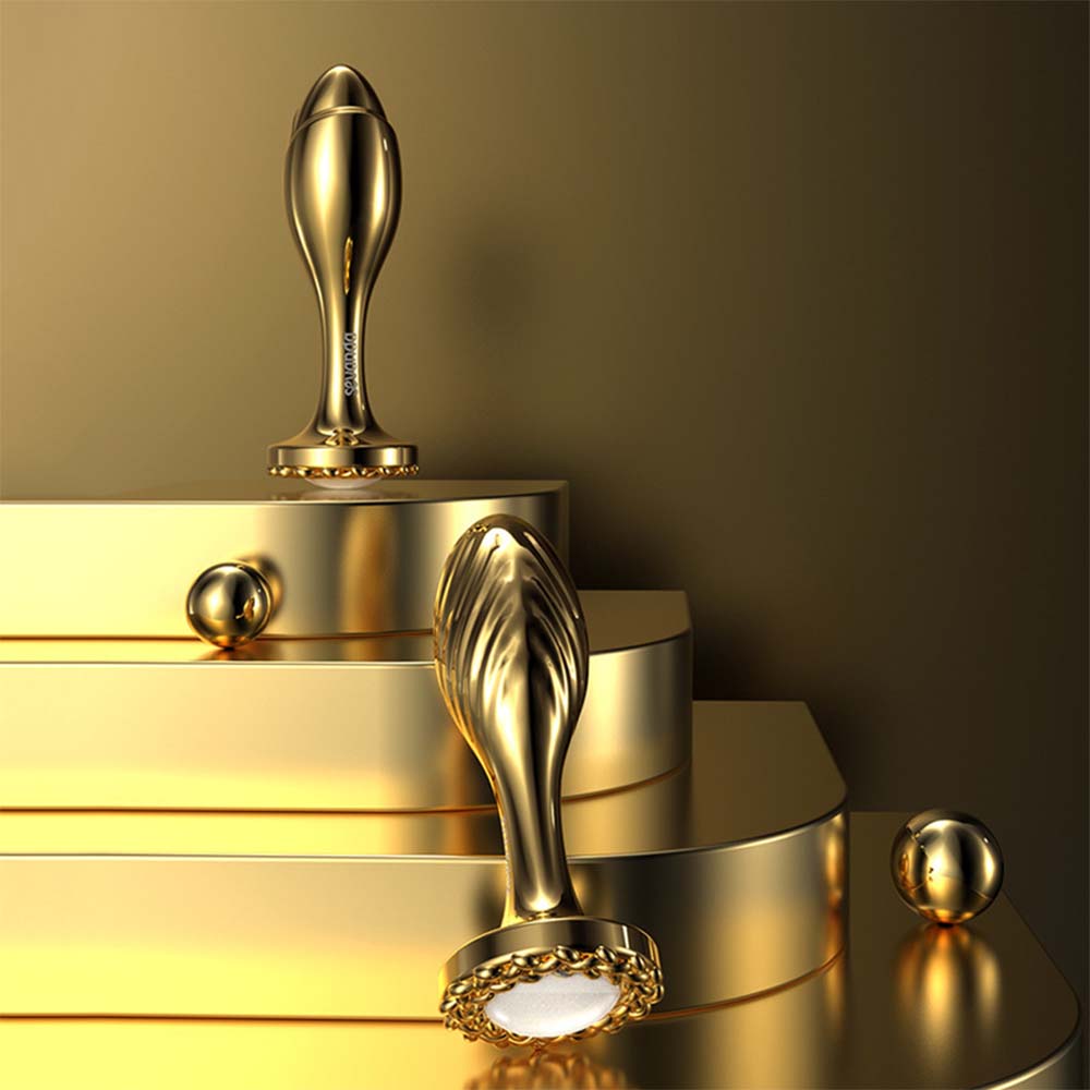Gold Metal Back Chamber Threaded Anal Expansion Butt Plug – product view 2