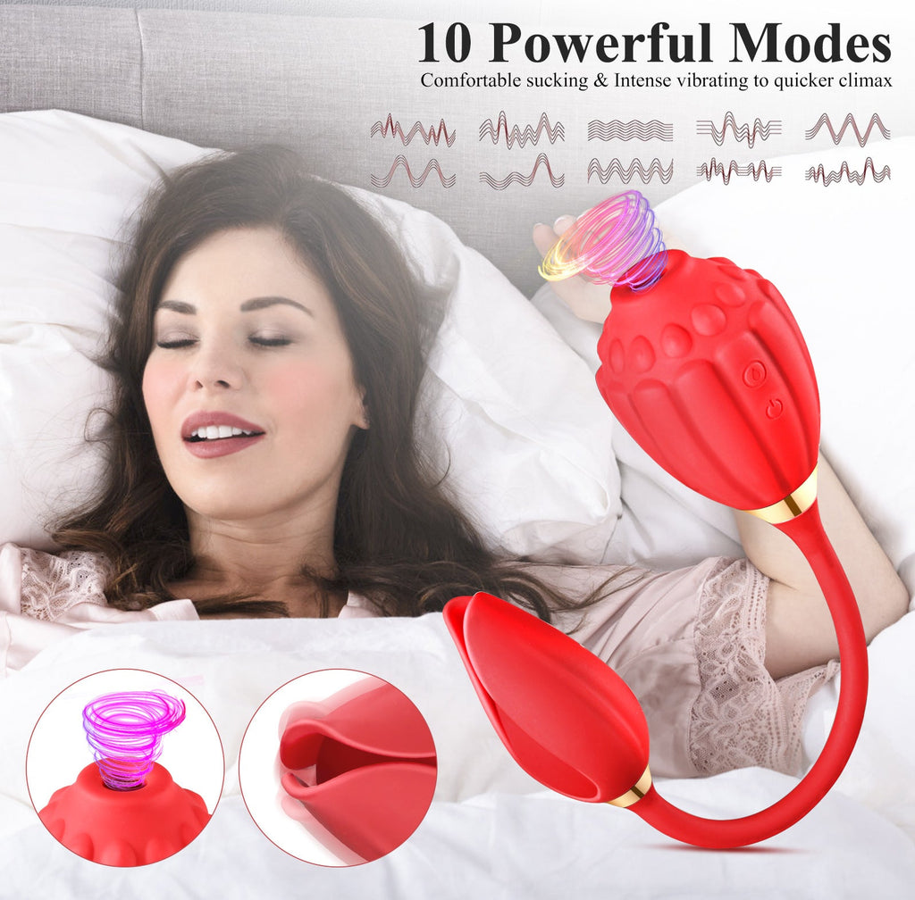 Red Rose Vibrator - 10 Frequency Vibrating Suction with Vibrating Egg – product view 2