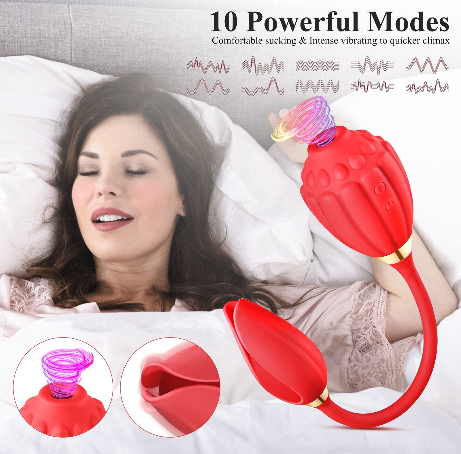Red Rose Vibrator - 10 Frequency Vibrating Suction with Vibrating Egg – product view 2