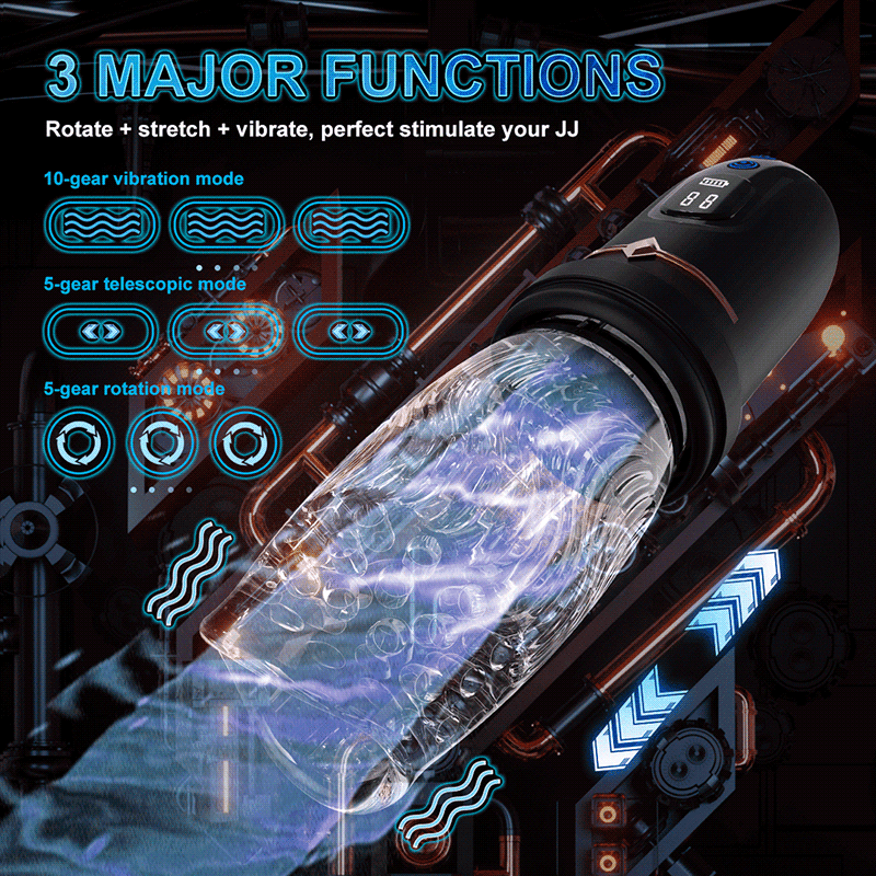 5 Telescopic Rotation 10 Vibration LED Digital Display Male Stroker — product image 5