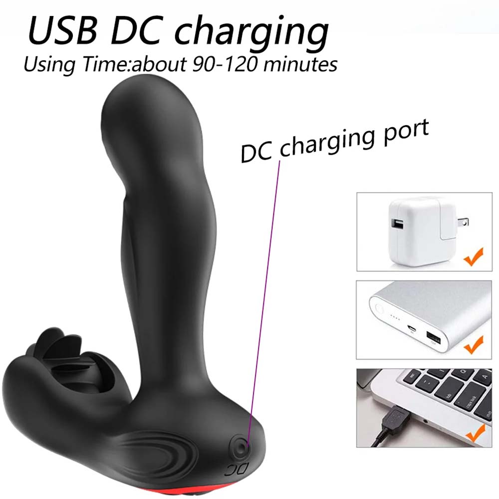 Remote Control Dual Vibrating Heated Tongue Licking Clitoris Stimulator Anal Plug – product view 8