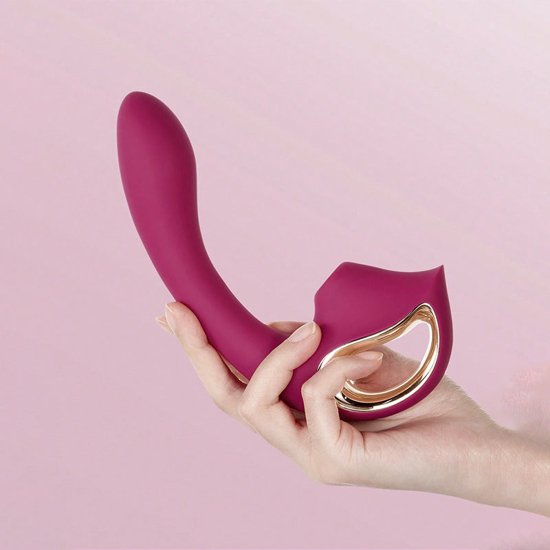 Burgundy Hand-Held Sucking Female Masturbation Vibrator – product view 3