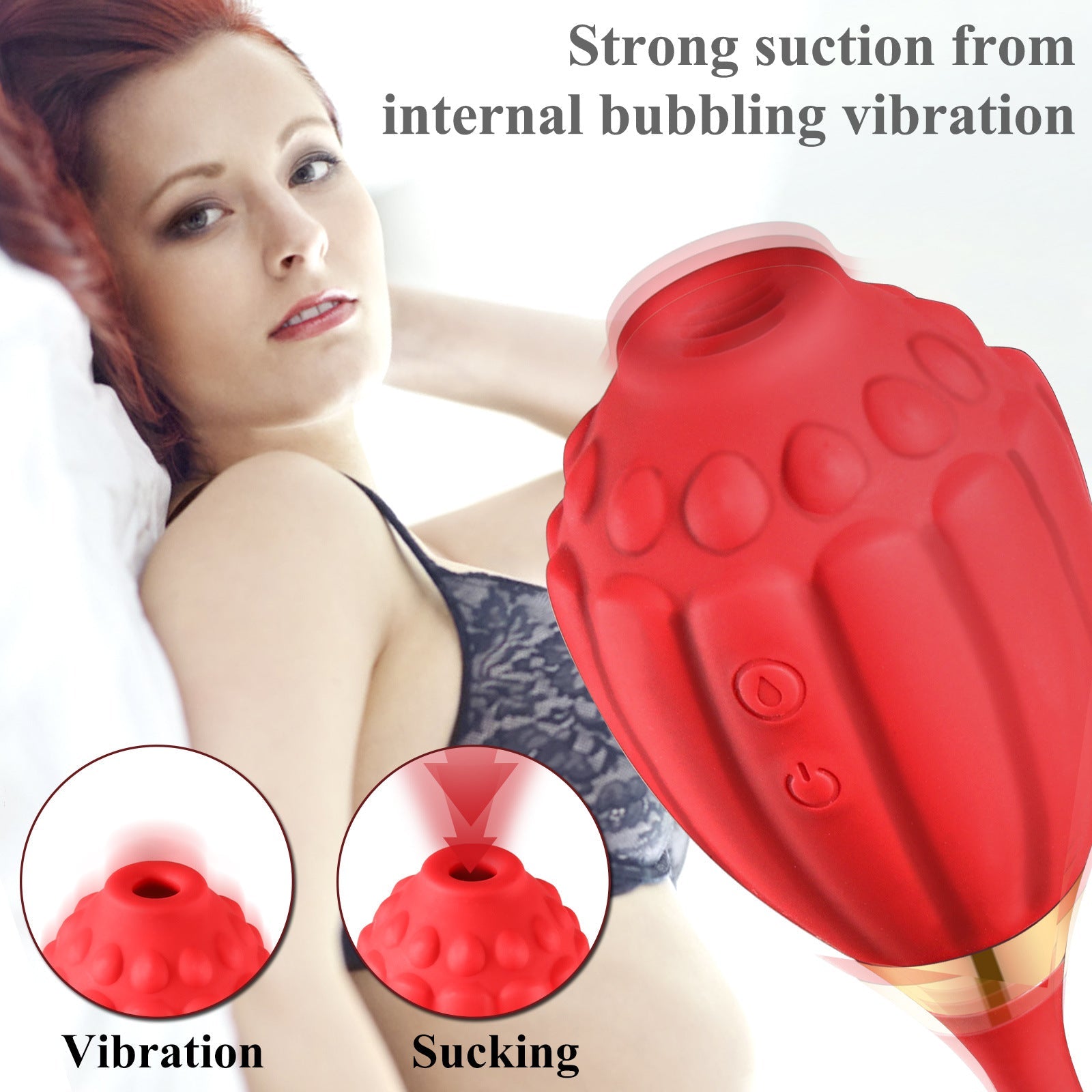 Red Rose Vibrator - 10 Frequency Vibrating Suction with Vibrating Egg – product view 3