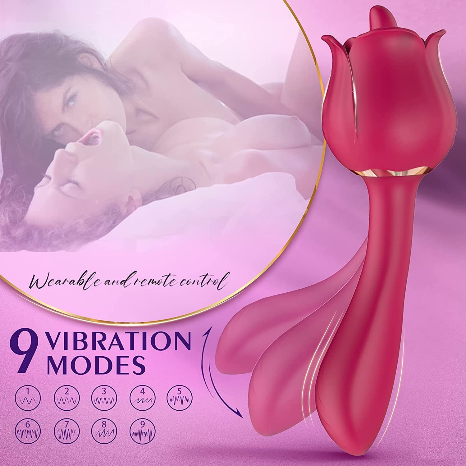 2 In 1 Rose Tongue Licking Female Vibrator – product view 3