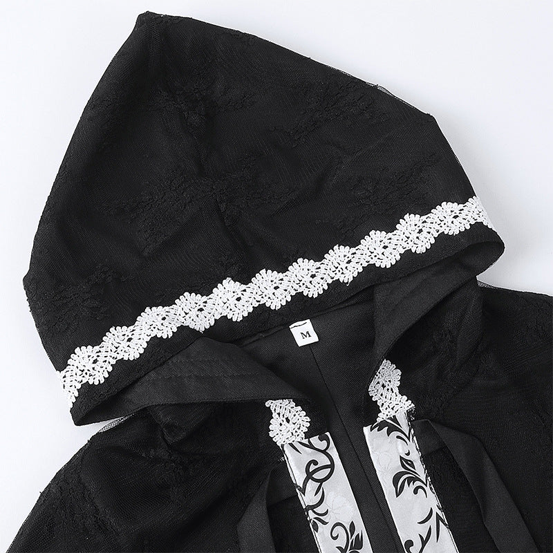 Halloween Party Medieval Lace Cape Gothic Long Hooded Cloak – product view 6