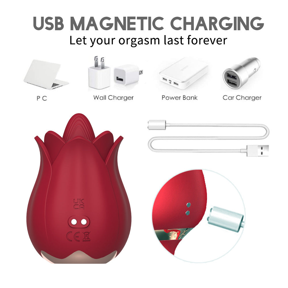 Rose Petal Vibrator - 7 Tongue Licking Modes Clit & Nipples Sucking – product view 4
