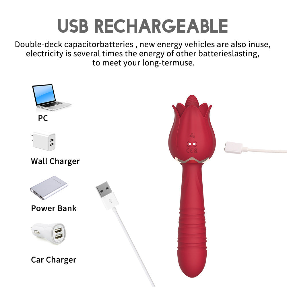 The Rose Vibrator for Women Tongue Licking Retractable Vibrating Egg – product view 6