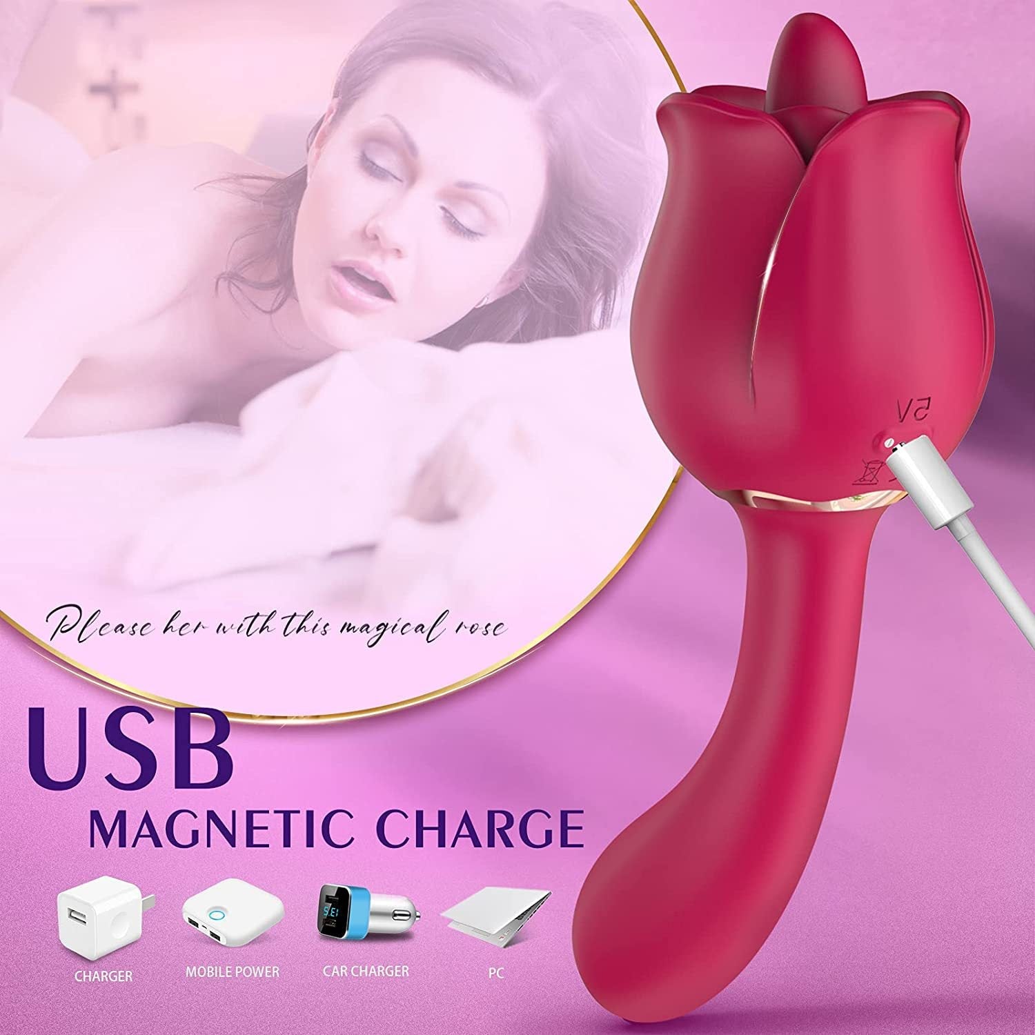 2 In 1 Rose Tongue Licking Female Vibrator – product view 5