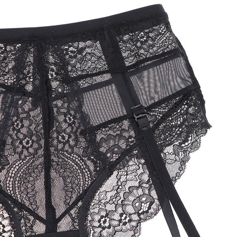 High Waist Sexy Transparent Lace Panties Garter Belt – product view 7