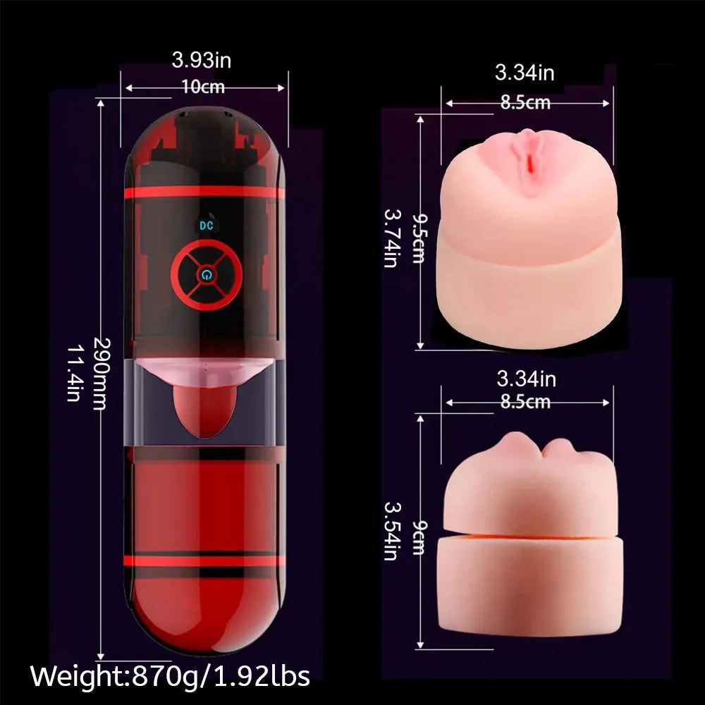 Deep Throat Fully Automatic Electric Masturbation Cup with 12 Vibration Dual Channel Tongue Licking, Water Spray Function Blowjob Toy – product view 4