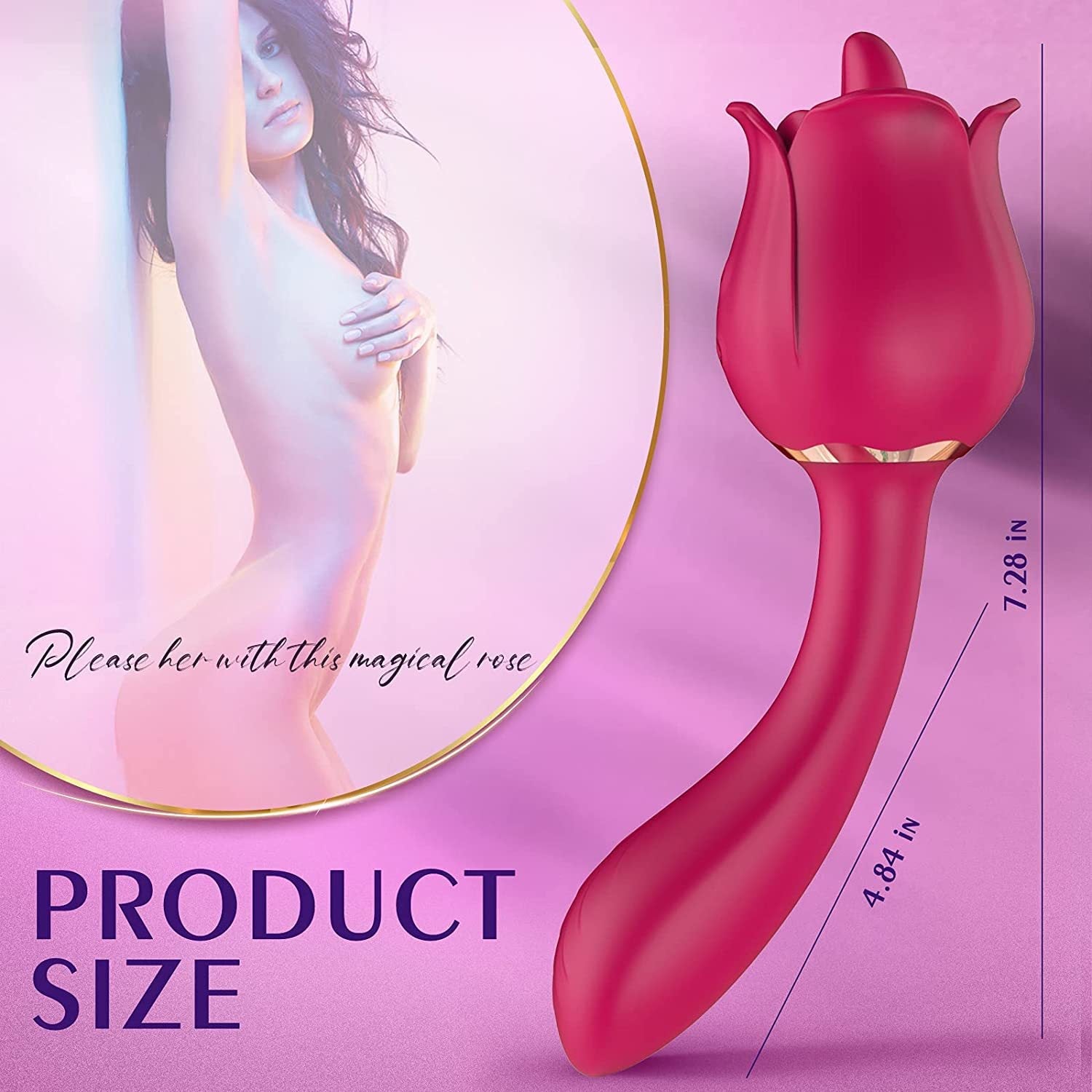 2 In 1 Rose Tongue Licking Female Vibrator – product view 7