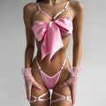 Bowknot Satin Sex Lingerie With Leg Rings – product view 2