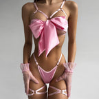 Bowknot Satin Sex Lingerie With Leg Rings – product view 2