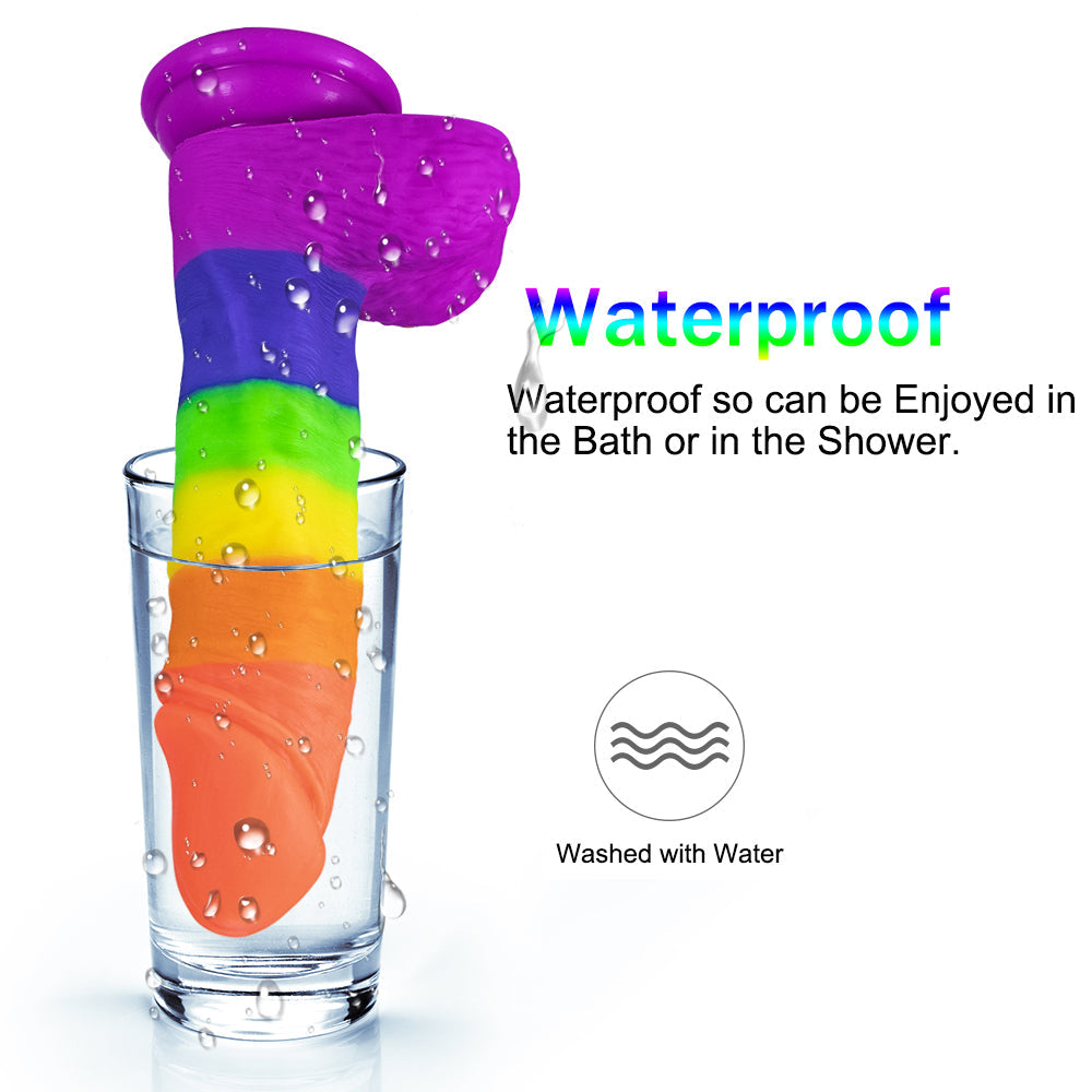 Rainbow Dildo | Silicone Suction Cups Allovers Thrusting Dildo – product view 2