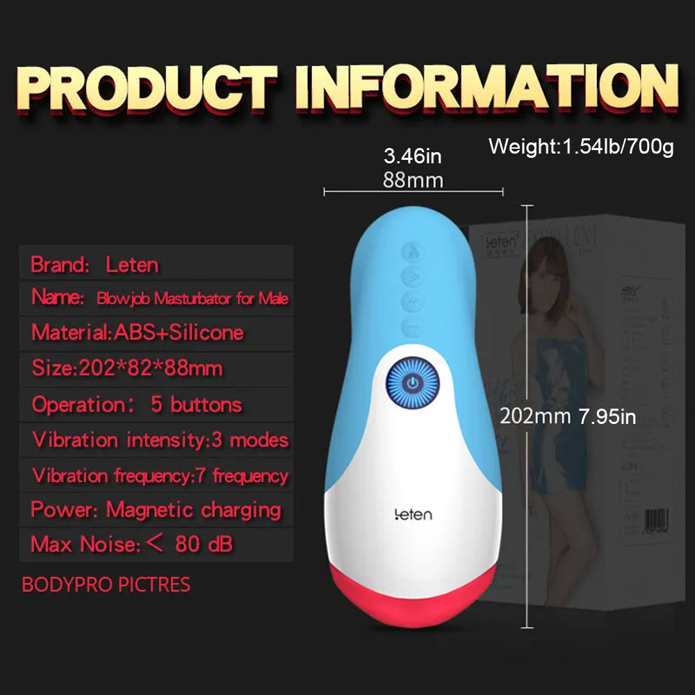 Leten 10 Vibrating Male Stroker Smart Warmer Tongue Licking Blowjob Toy – product view 3
