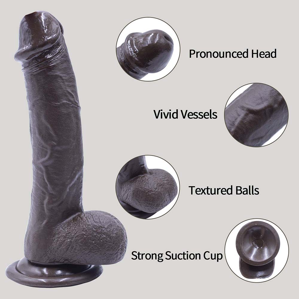Strap-on Dildo Realistic Silicone Dildo with Wearable Sex Harness for Couple Pegging Women Lesbian Sex Fun, 7.6'' (Black) – product view 3