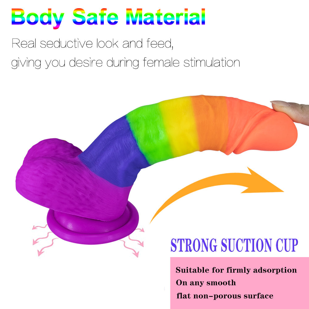 Rainbow Dildo | Silicone Suction Cups Allovers Thrusting Dildo – product view 3