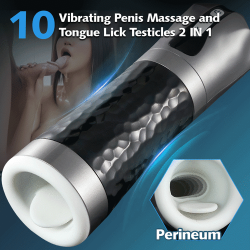 LUOGE 10 Vibrating 5 Sucking Male Stroker Penis Training & Tongue Lick Testicles 2 in 1, Heating Voice Blowjob Toy – product view 2
