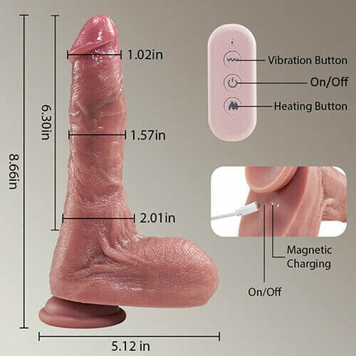 6.3 in Small Glans Thick Shaft Big Ball 7 Thrusting Swinging 10 Vibrating Heating Lifelike Dildo
