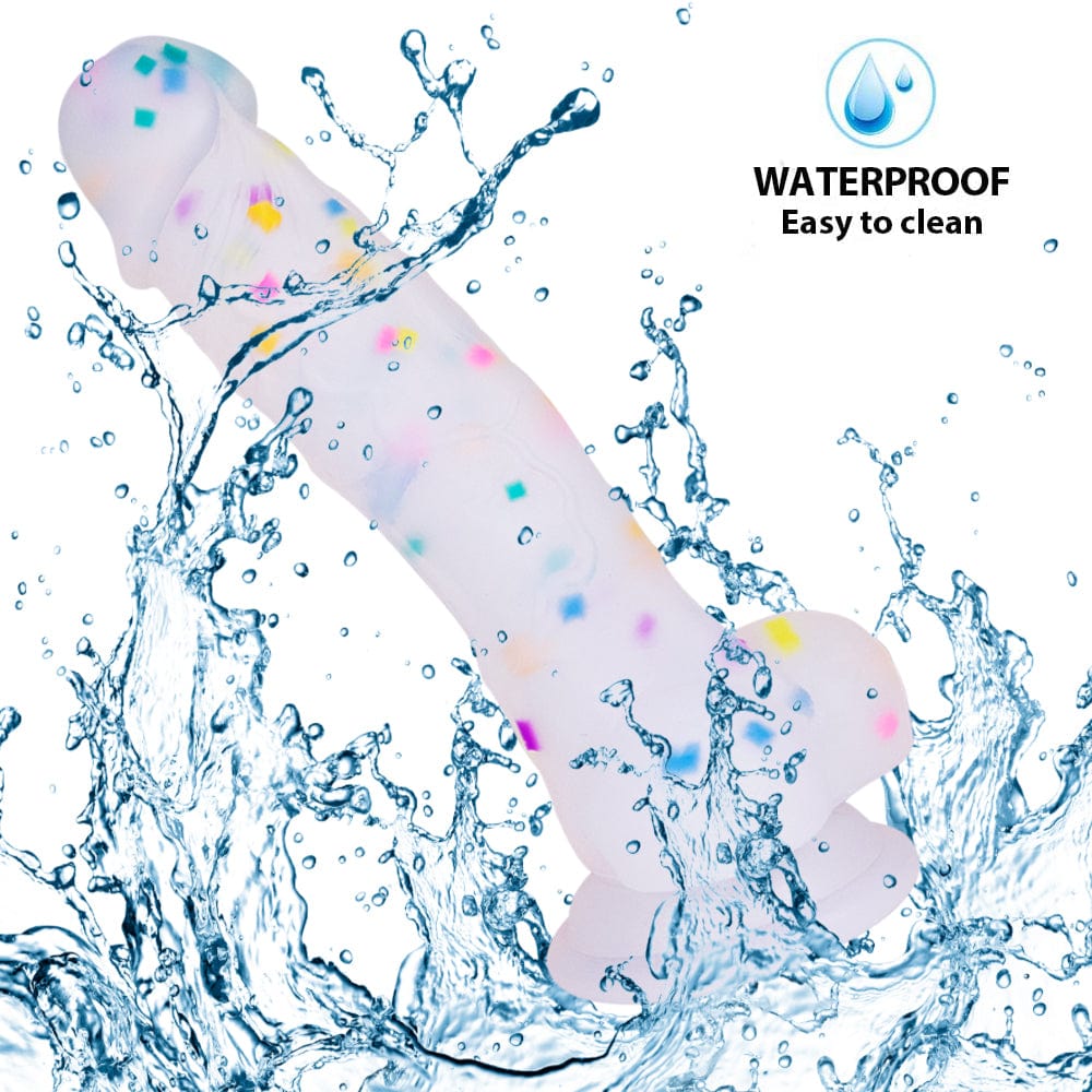 5.5 in Jelly Particles Rainbow Transparent Realistic Dildo With Suction Cup