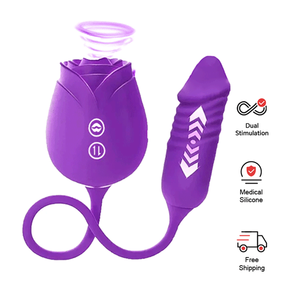 Black Rose Dual Massager - Suction & Internal Vibe