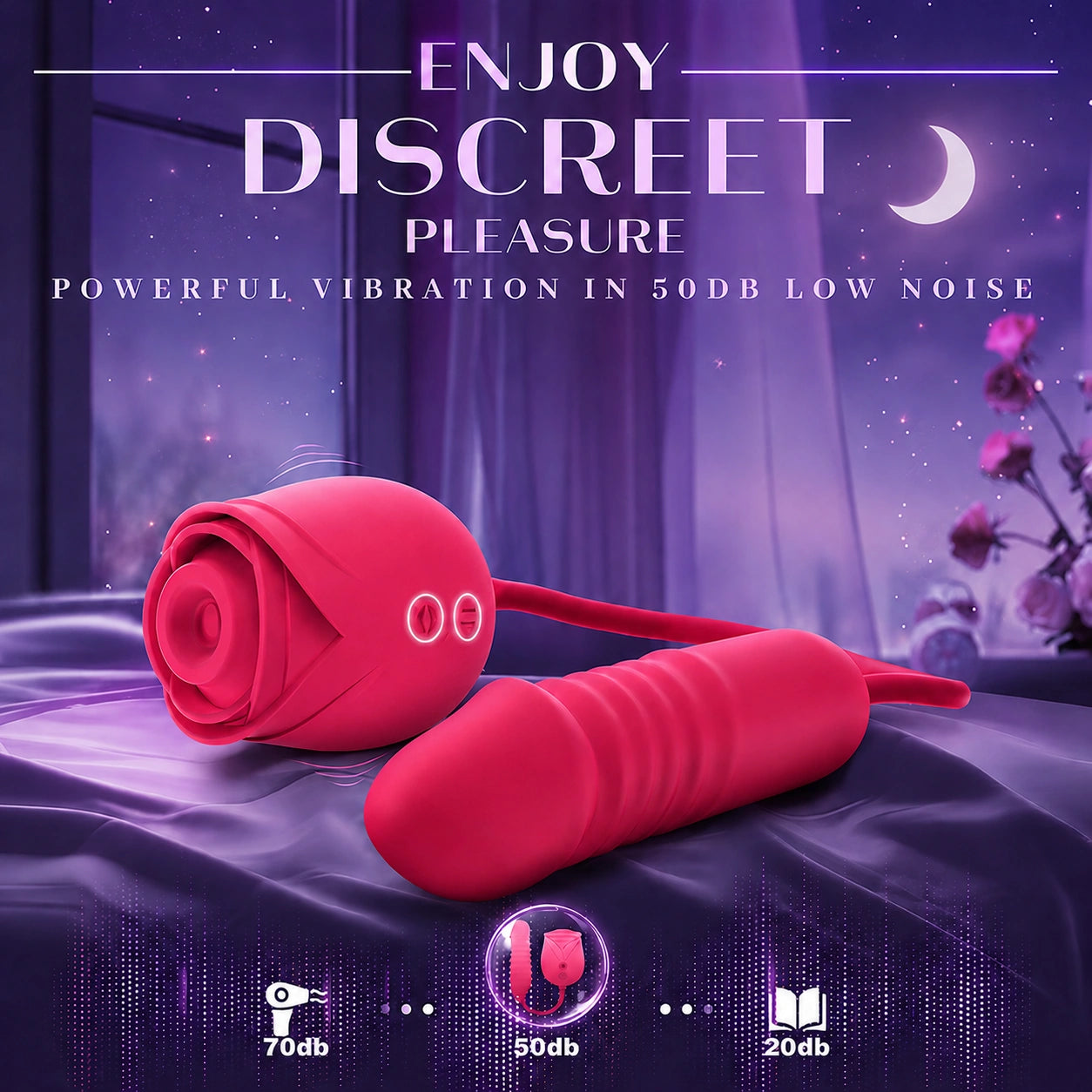 Discreet rose toy with low-noise 50 dB vibration