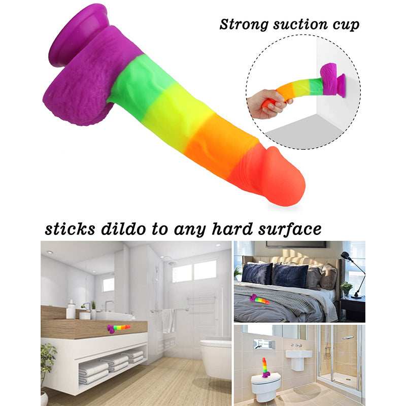 Powerful Suction Cup Base 8.1-Inch Realistic Rainbow Dildo – product view 3