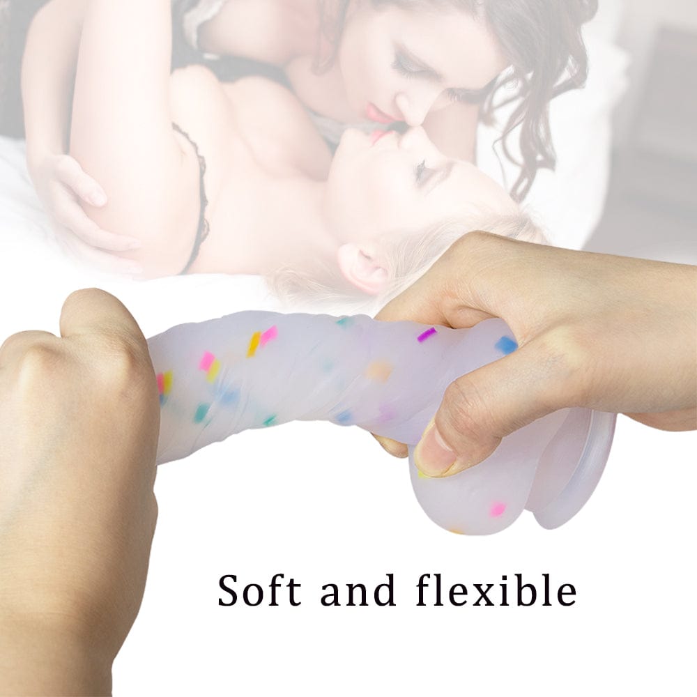 5.5 in Jelly Particles Rainbow Transparent Realistic Dildo With Suction Cup