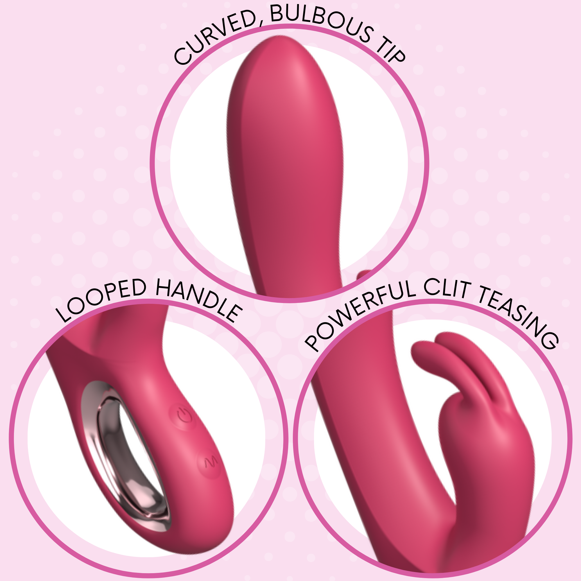 Curved, bulbous tip, looped handle, powerful clit teasing. | AnneToys