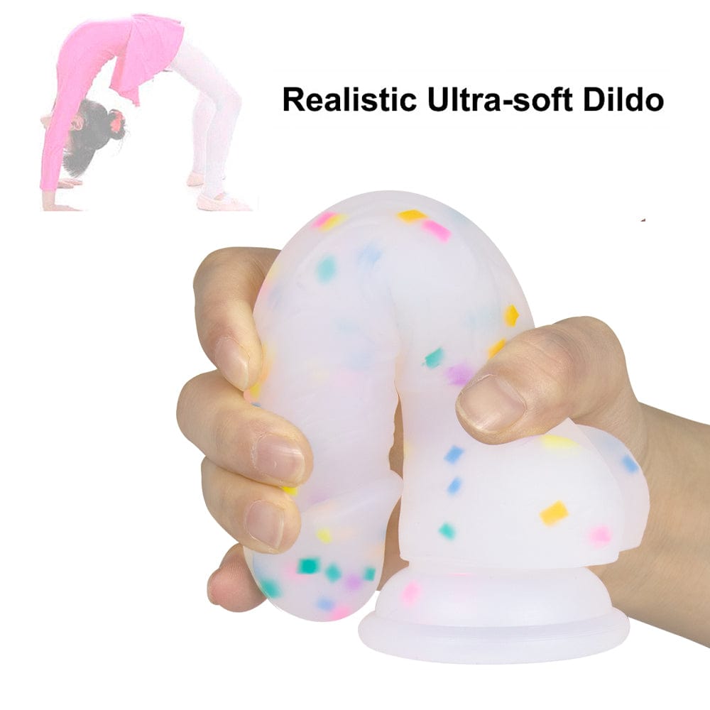 5.5 in Jelly Particles Rainbow Transparent Realistic Dildo With Suction Cup