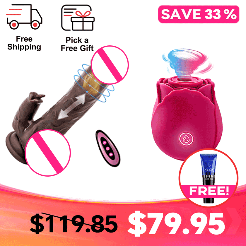 Double-Toy Pleasure Kit - Black Realistic Massager & Rose - rabbit vibrator with suction featuring app controlled, remote con