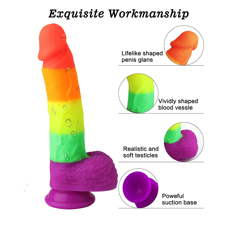 Powerful Suction Cup Base 8.1-Inch Realistic Rainbow Dildo – product view 2