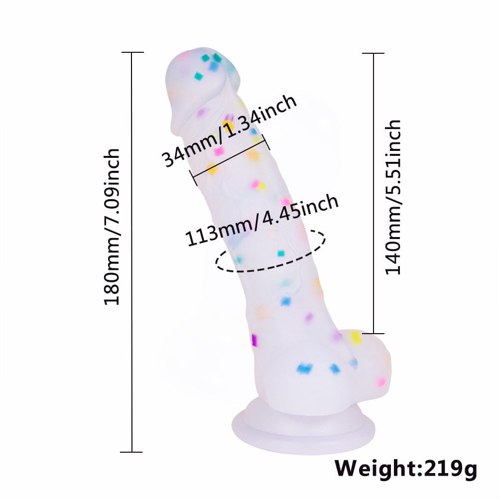 5.5 in Jelly Particles Rainbow Transparent Realistic Dildo With Suction Cup