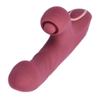view of tip, pinpoint clitoral tapper, and control buttons from red thrusting rabbit vibrator | AnneToys