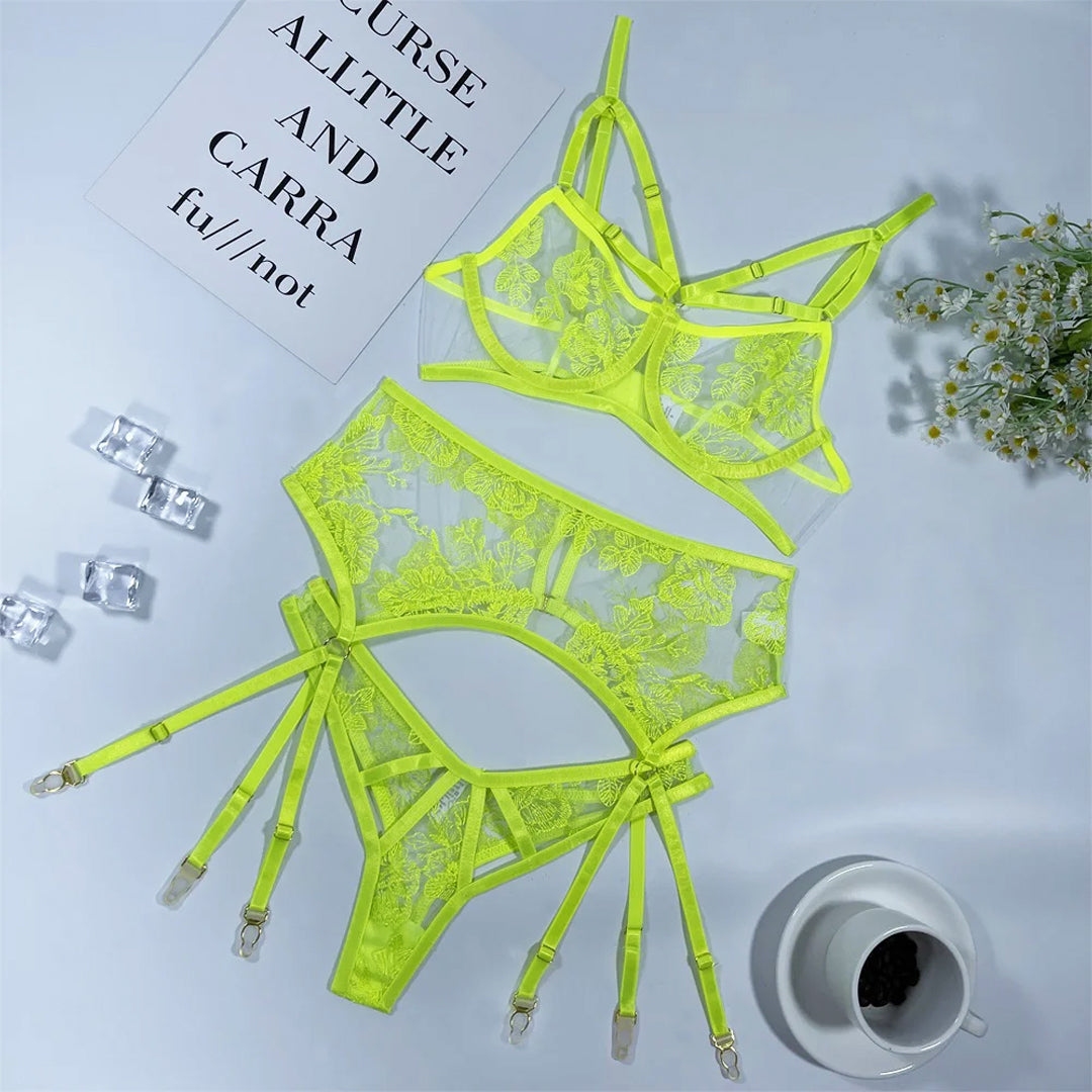 Lace Embroidery Black Sex Lingerie Set – product view 2