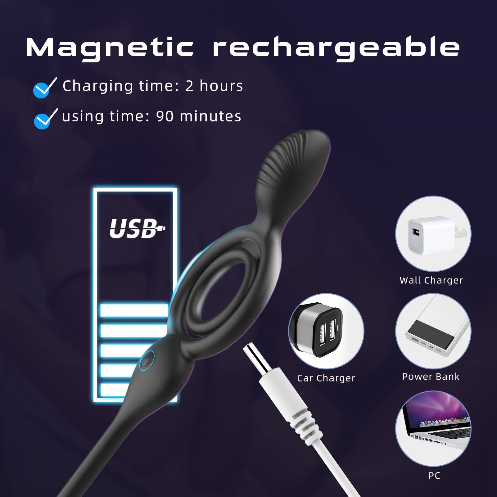 3 in 1 Couple Vibrator 10 Vibration Modes Penis Ring – product view 7