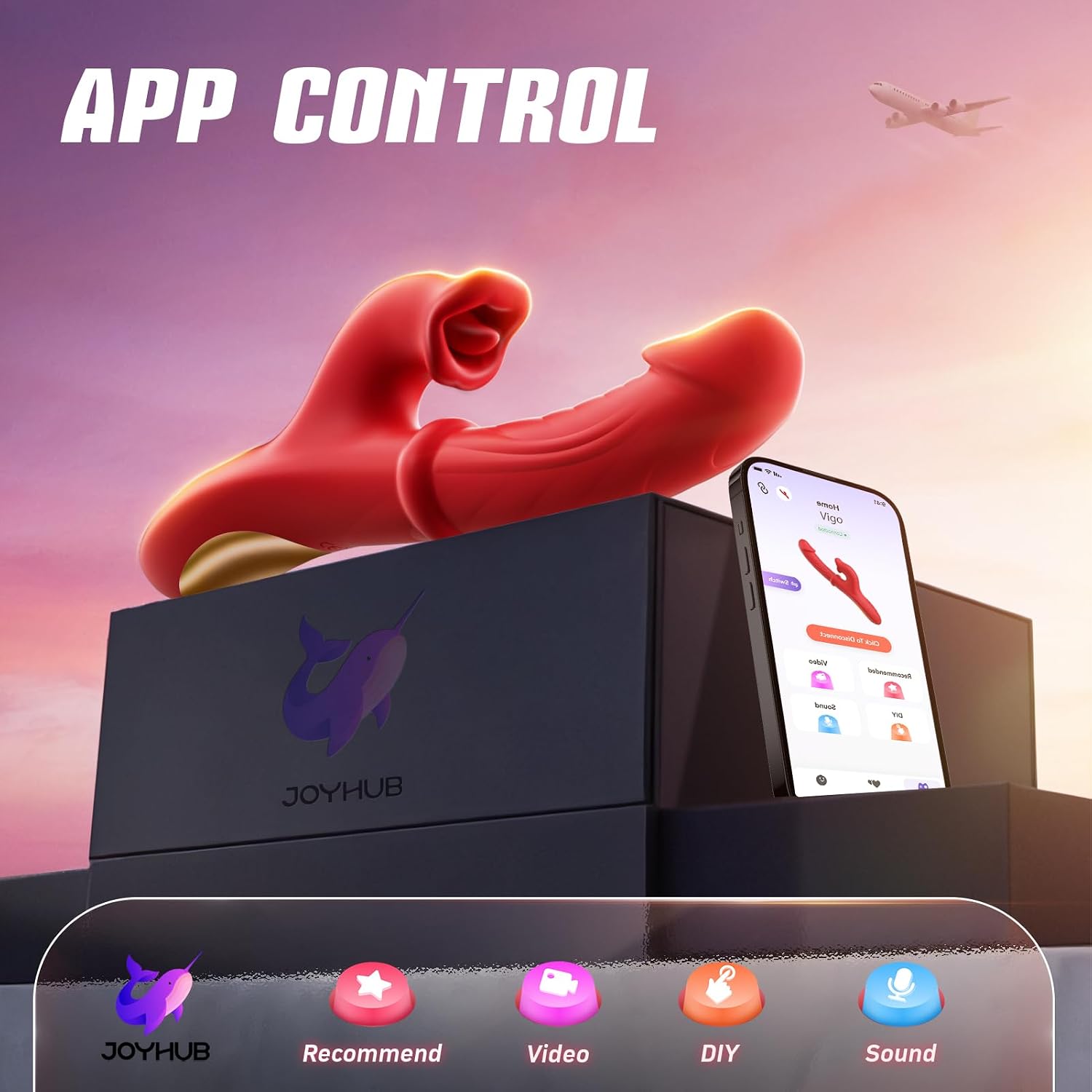 Toendi Thrusting Vibrator for Women, G Spot Dildo & Rabbit Sex Toy Rose Toy | 7 Thrusting Dildo Modes 10 Tongue Licking Vibration, Sliding Ring Stimulation, Soft Silicone, USB Rechargeable, AI Sync Game