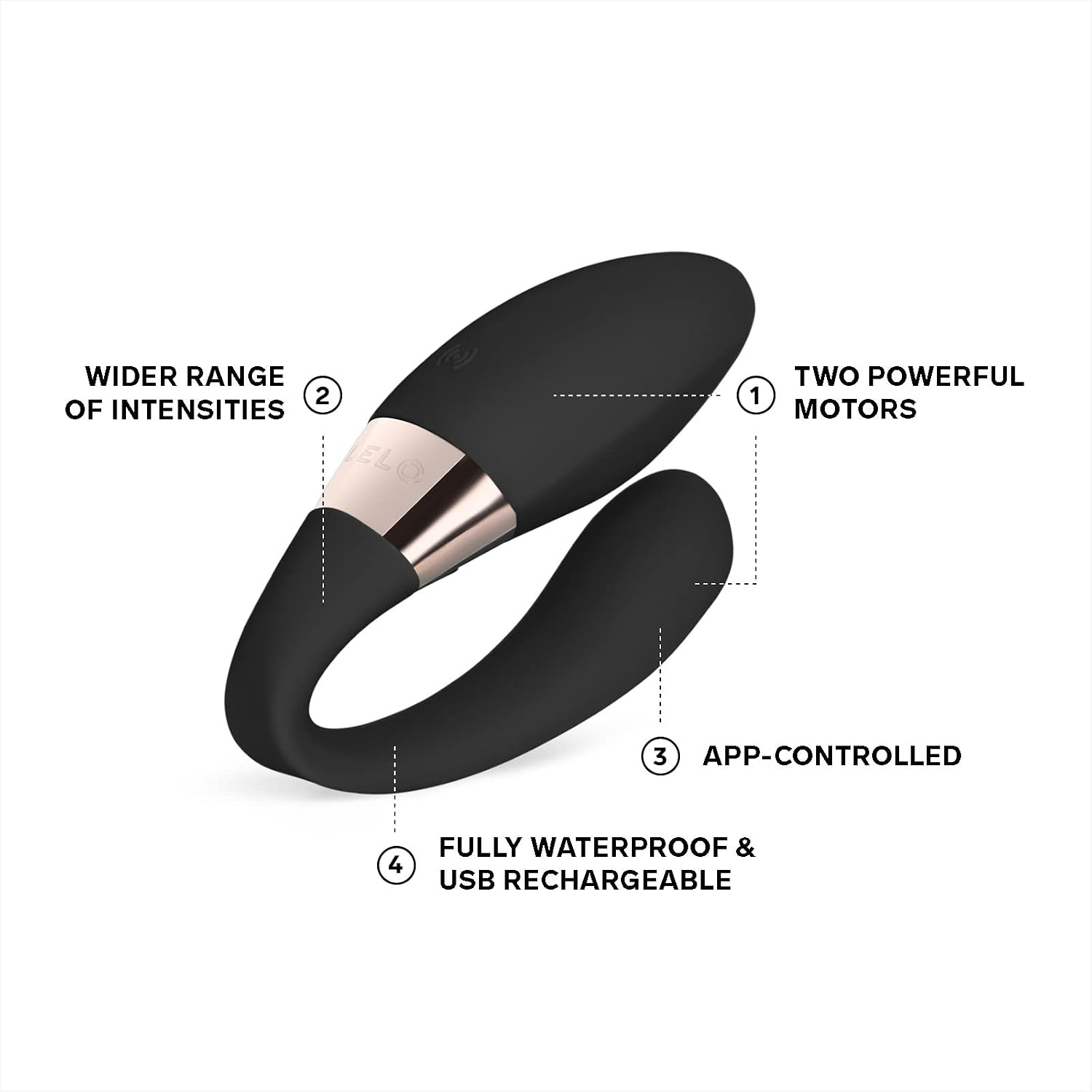 Black LELO TIANI Harmony app-controlled couples vibrator with two motors