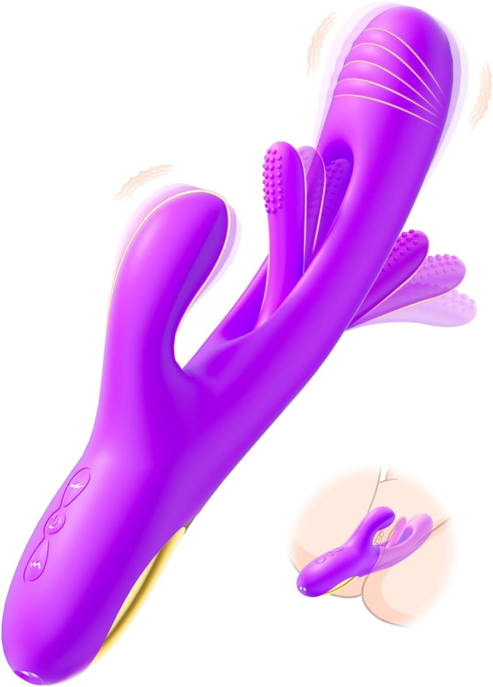 Vibrator Dildo Rabbit Sex Toys -LOVENOTE G Spot Vibrator Massager for Women Clitoral Nipple Stimulation, 3 in 1 Sex Toys with 14 Vibration & 7 Tongue Licking Flapping, Adult Product Aurieel (Purple)
