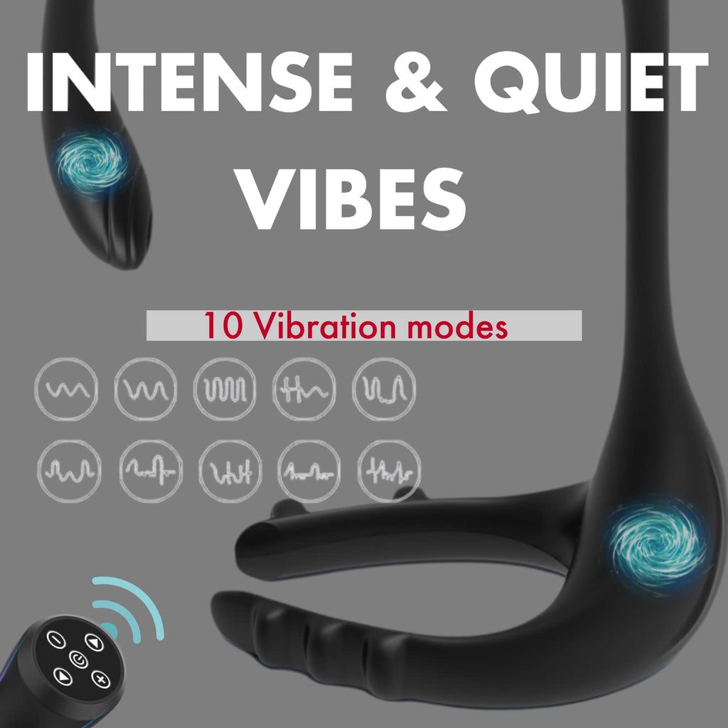 3 in 1 Vibrating Remote 10 Frequencies Adjustable Penis Ring – product view 2