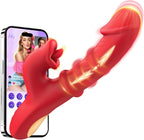 Toendi Thrusting Vibrator for Women, G Spot Dildo & Rabbit Sex Toy Rose Toy | 7 Thrusting Dildo Modes 10 Tongue Licking Vibration, Sliding Ring Stimulation, Soft Silicone, USB Rechargeable, AI Sync Game