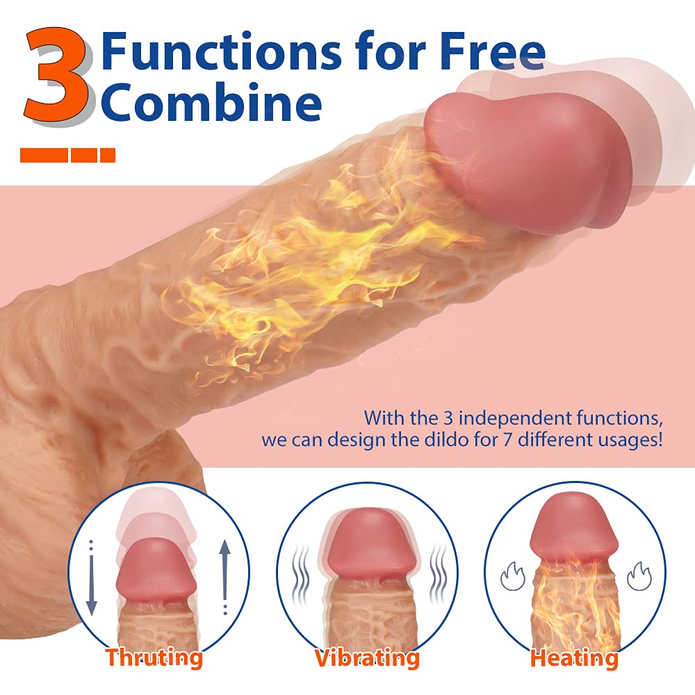 7.9”Thrusting Dildo Vibrator with 10 Modes Vibration and Heating, Realistic Vibrating Dildos with Remote Control for Anal Play G-spot Stimulation, Suction Cup Adult Sex Toy for Women and Couple Flesh – product view 6