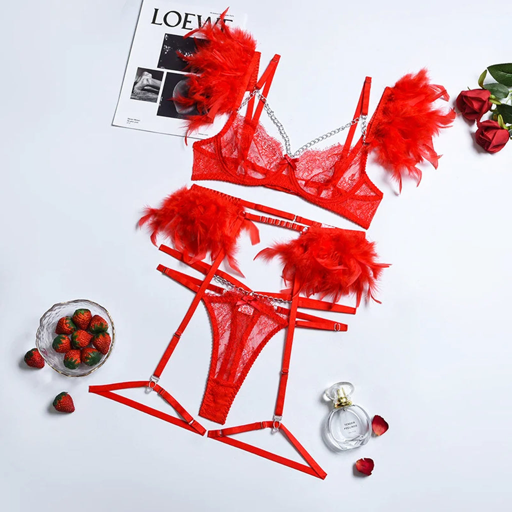 Night Angel Feather Lace Ultra-thin Sexy Lingerie Suit – product view 2