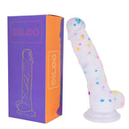 5.5 in Jelly Particles Rainbow Transparent Realistic Dildo With Suction Cup