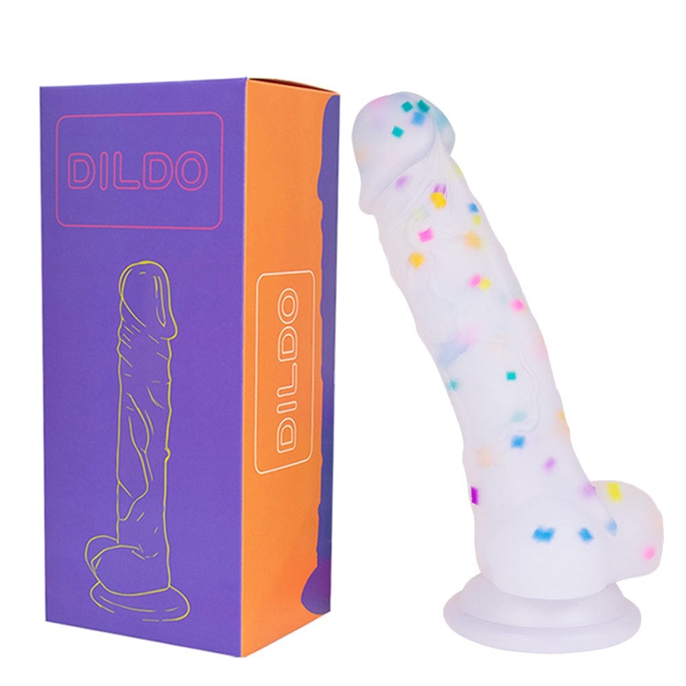 5.5 in Jelly Particles Rainbow Transparent Realistic Dildo With Suction Cup
