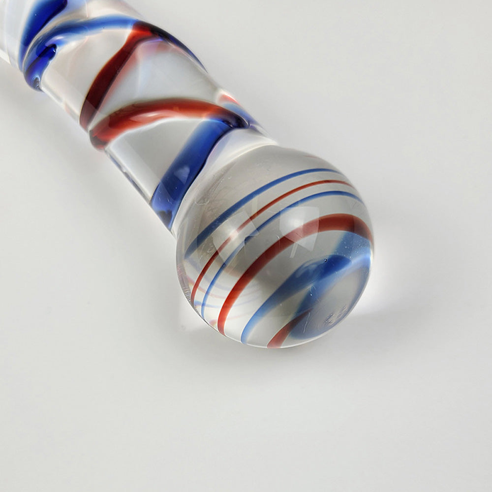 Crystal Glass Dildo Red And Blue Texture Anal Plug – product view 3